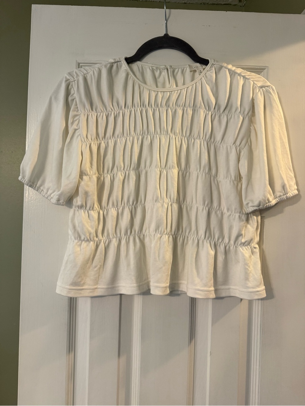 Modcloth White Smocked Peplum Short Sleeve Top